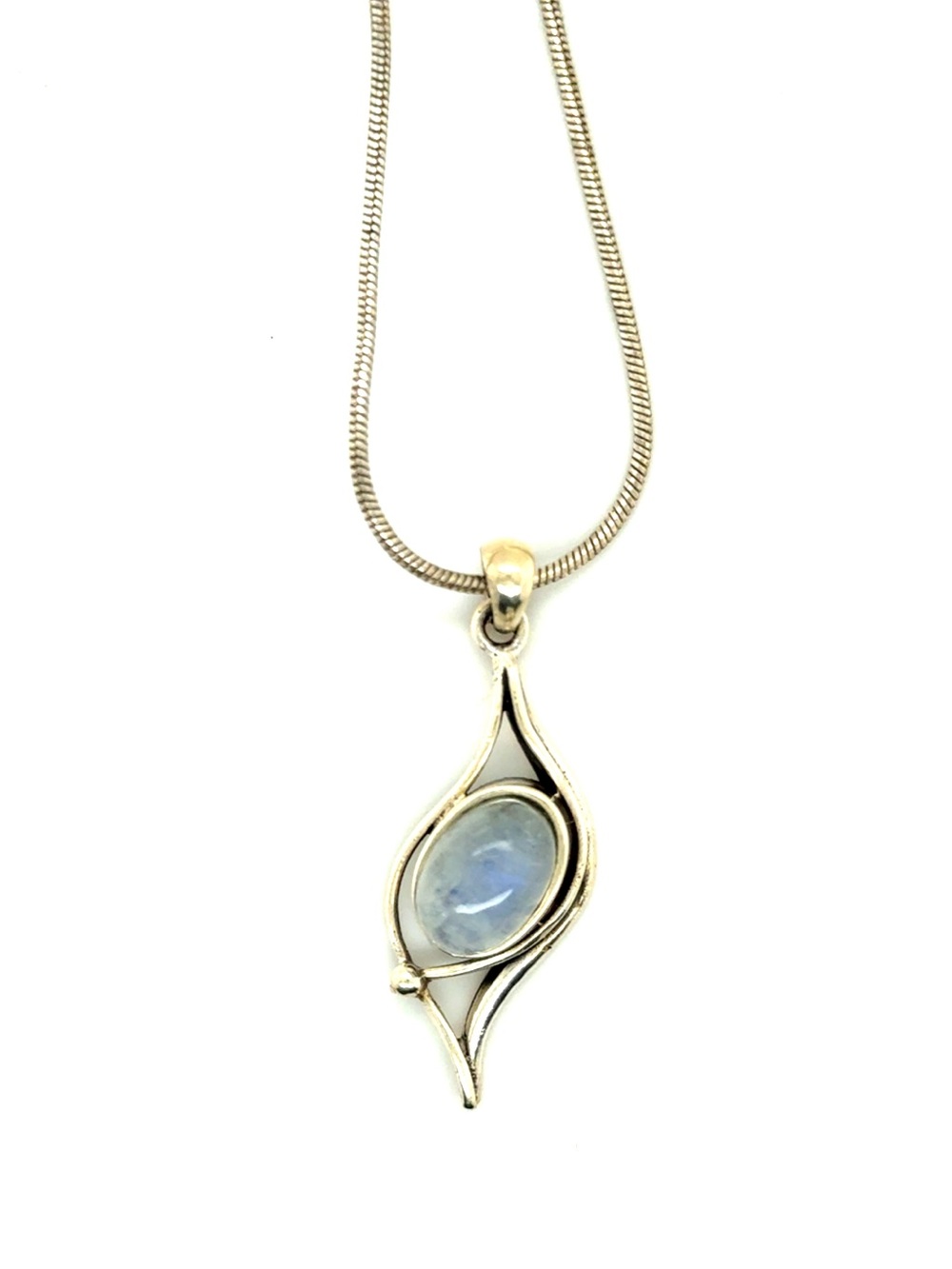 Sterling Silver 925 Moonstone Pendant on Silver Tone Chain
